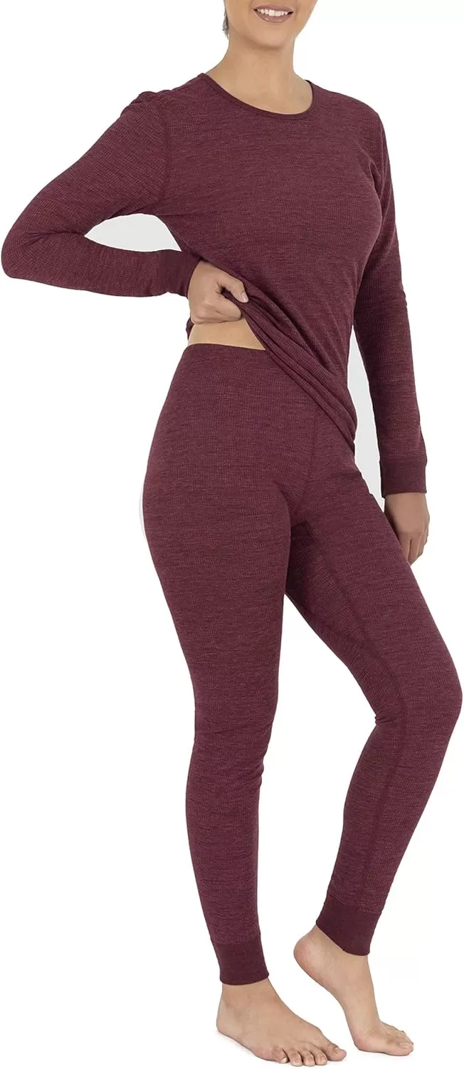 imageFruit of the Loom womens Micro Waffle Premium Thermal SetMerlot Heather