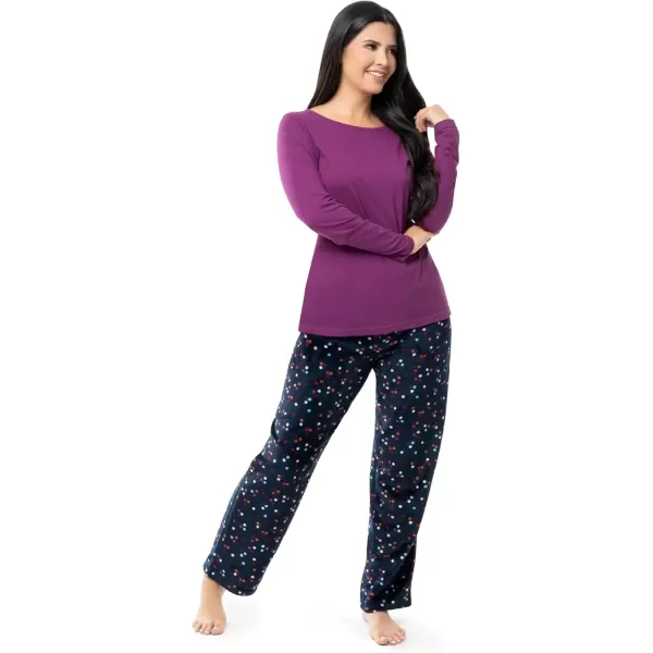 imageFruit of the Loom Womens Sueded Jersey Crew Top and Fleece Pant Sleep Set BerryMulti Confetti