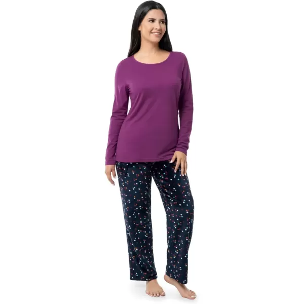 imageFruit of the Loom Womens Sueded Jersey Crew Top and Fleece Pant Sleep Set BerryMulti Confetti