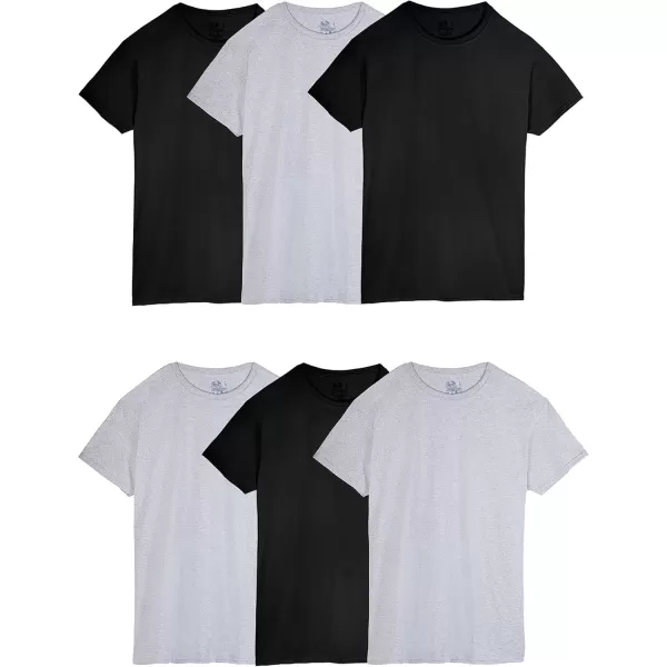 imageFruit of the Loom Mens Eversoft Cotton Stay Tucked Crew TshirtRegular  6 Pack  BlackGrey