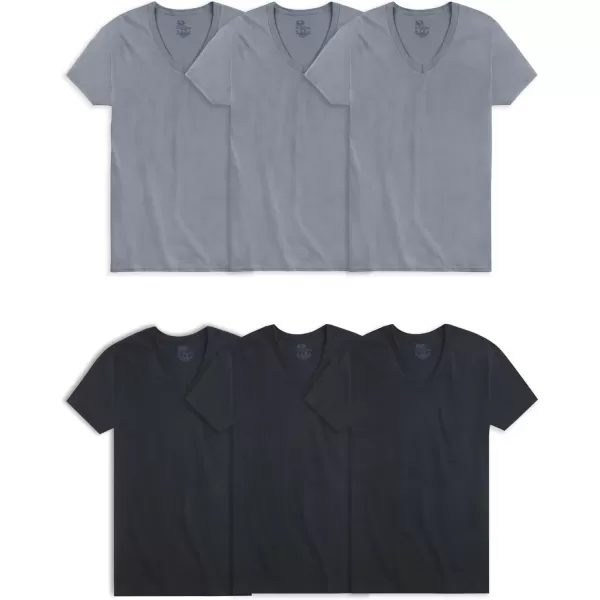 imageFruit of the Loom Mens Eversoft Cotton Stay Tucked VNeck TShirtRegular  Black  Gray  6 Pack