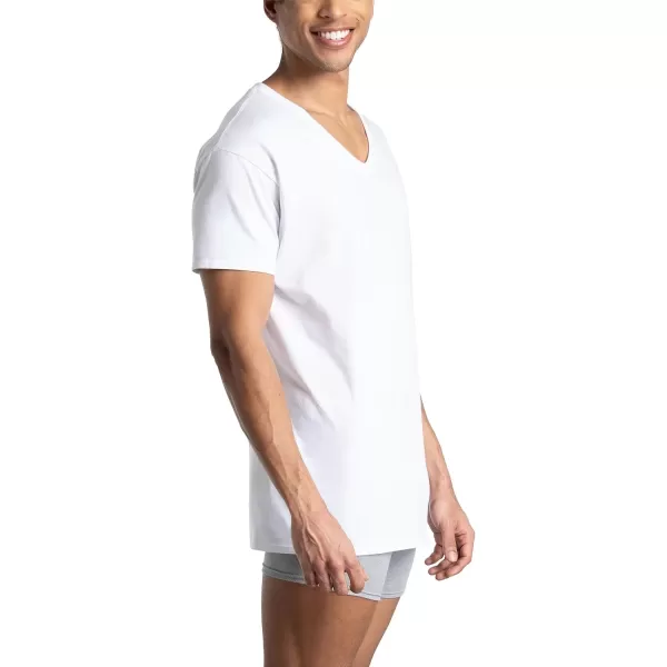 imageFruit of the Loom Mens Eversoft Cotton Stay Tucked VNeck TShirtRegular  White  6 Pack