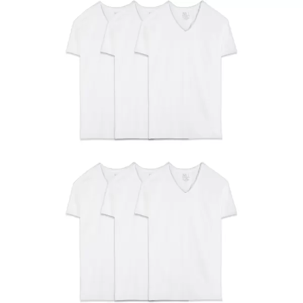 imageFruit of the Loom Mens Eversoft Cotton Stay Tucked VNeck TShirtRegular  White  6 Pack