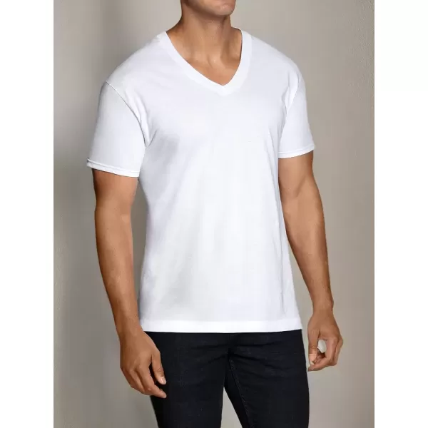 imageFruit of the Loom Mens Eversoft Cotton Stay Tucked VNeck TShirtRegular  White  72 Pack