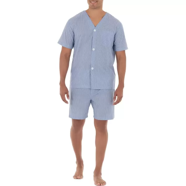 imageFruit of the Loom mens Broadcloth Short Sleeve Pajama SetBlue Stripe