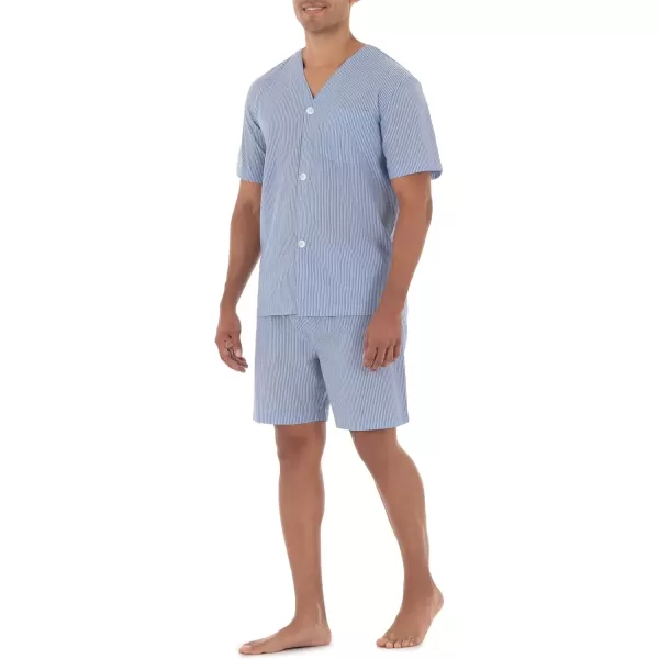 imageFruit of the Loom mens Broadcloth Short Sleeve Pajama SetBlue Stripe