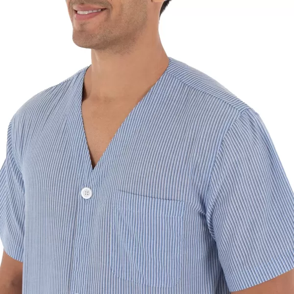 imageFruit of the Loom mens Broadcloth Short Sleeve Pajama SetBlue Stripe