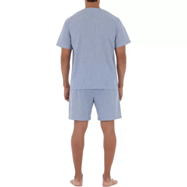 imageFruit of the Loom mens Broadcloth Short Sleeve Pajama SetBlueWhite Stripe