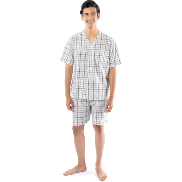 imageFruit of the Loom mens Broadcloth Short Sleeve Pajama SetNaturalGreen Plaid