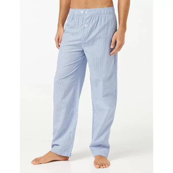 imageFruit of the Loom mens Broadcloth Short Sleeve Top and Long Pants Pajama SetBlue Stripe