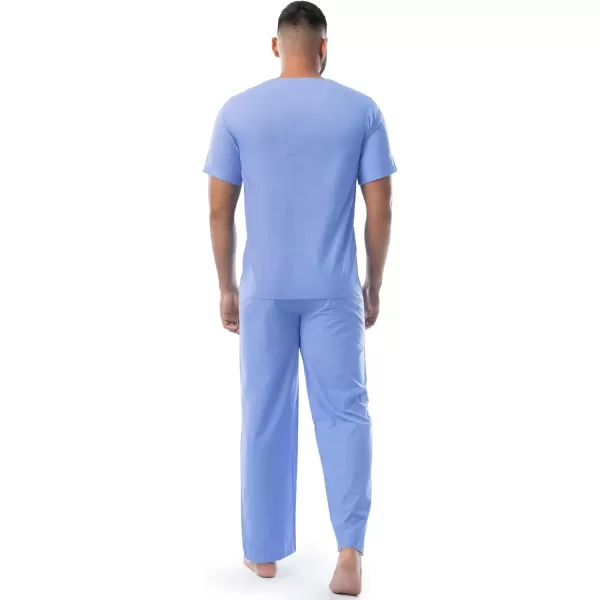 imageFruit of the Loom mens Broadcloth Short Sleeve Top and Long Pants Pajama SetFrench Blue