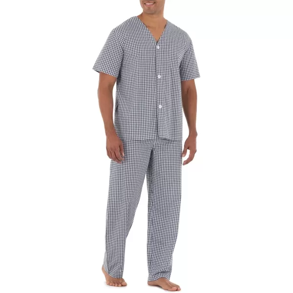 imageFruit of the Loom mens Broadcloth Short Sleeve Top and Long Pants Pajama SetNavy