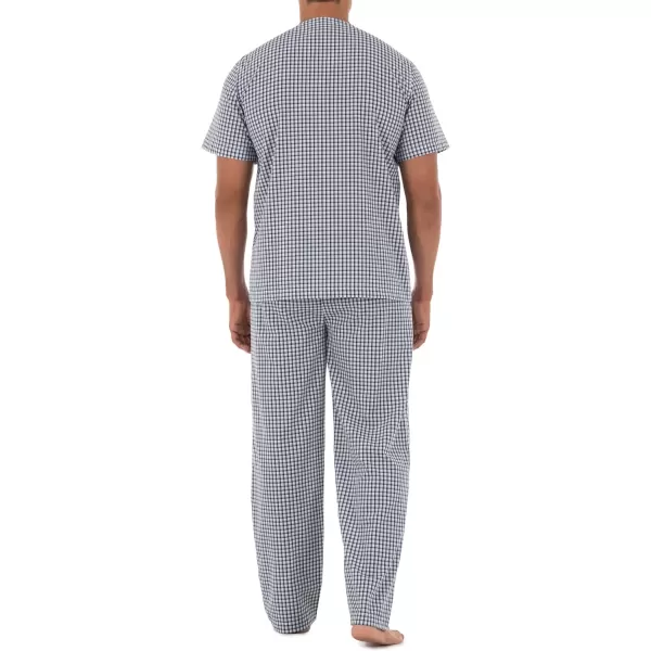 imageFruit of the Loom mens Broadcloth Short Sleeve Top and Long Pants Pajama SetNavy