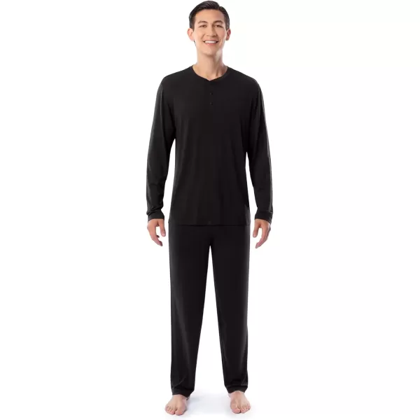 imageFruit of the Loom Mens 360 Stretch Long Sleeve Henley Top and Pant Sleep Pajama SetBlack