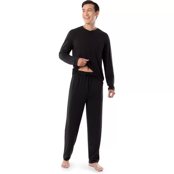 imageFruit of the Loom Mens 360 Stretch Long Sleeve Henley Top and Pant Sleep Pajama SetBlack