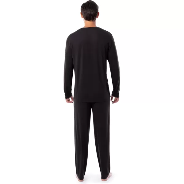 imageFruit of the Loom Mens 360 Stretch Long Sleeve Henley Top and Pant Sleep Pajama SetBlack