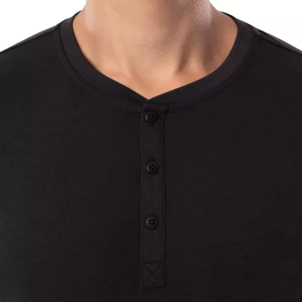 imageFruit of the Loom Mens 360 Stretch Long Sleeve Henley Top and Pant Sleep Pajama SetBlack