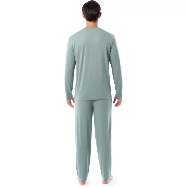 imageFruit of the Loom Mens 360 Stretch Long Sleeve Henley Top and Pant Sleep Pajama SetGreen