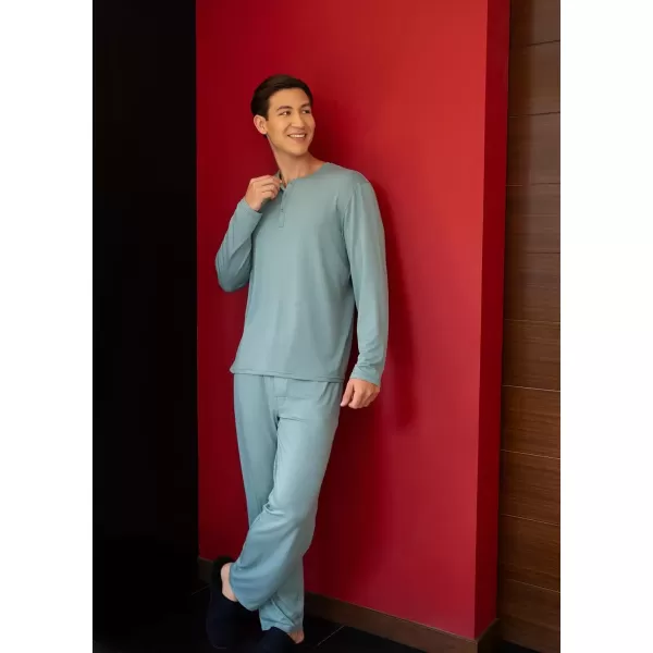 imageFruit of the Loom Mens 360 Stretch Long Sleeve Henley Top and Pant Sleep Pajama SetGreen