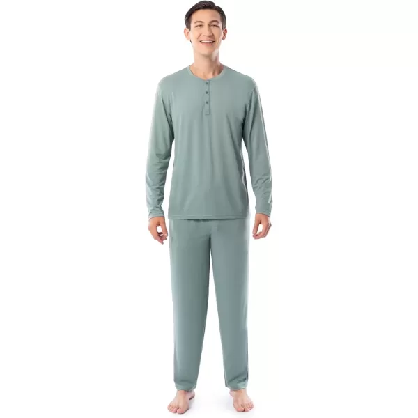 imageFruit of the Loom Mens 360 Stretch Long Sleeve Henley Top and Pant Sleep Pajama SetGreen