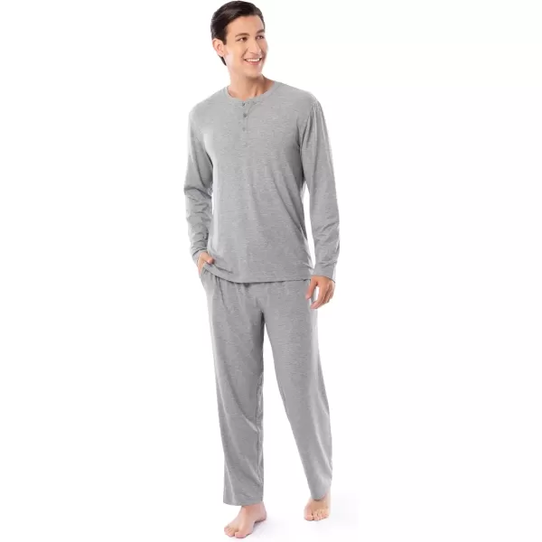imageFruit of the Loom Mens 360 Stretch Long Sleeve Henley Top and Pant Sleep Pajama SetGrey Heather
