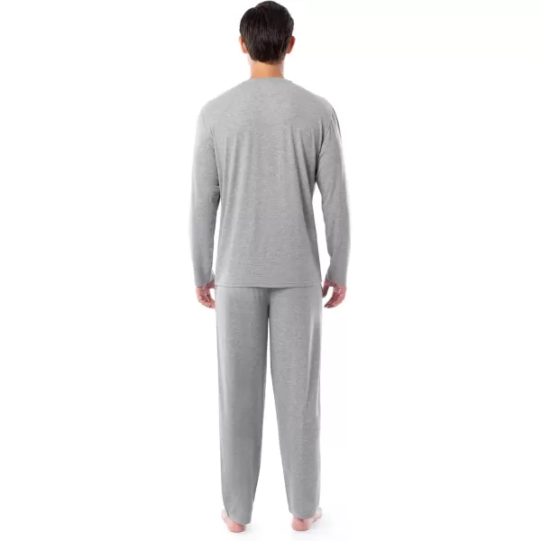 imageFruit of the Loom Mens 360 Stretch Long Sleeve Henley Top and Pant Sleep Pajama SetGrey Heather