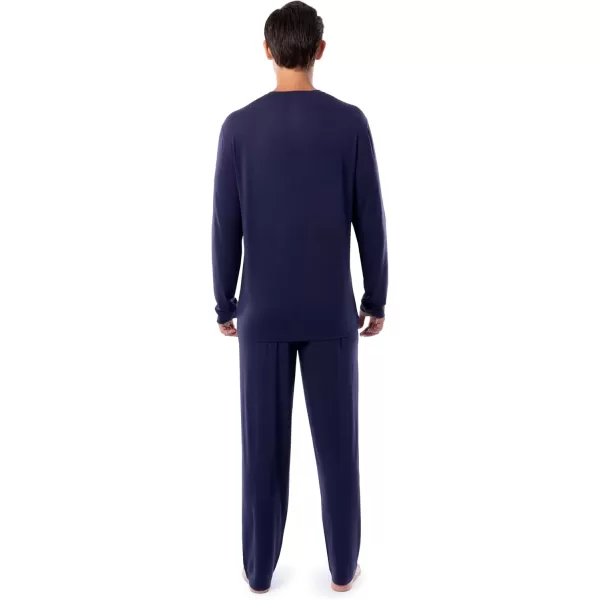 imageFruit of the Loom Mens 360 Stretch Long Sleeve Henley Top and Pant Sleep Pajama SetNavy