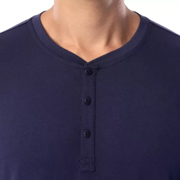 imageFruit of the Loom Mens 360 Stretch Long Sleeve Henley Top and Pant Sleep Pajama SetNavy