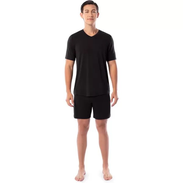 imageFruit of the Loom mens 360 Stretch Short Sleeve Vneck Top and Short Sleep Pajama SetBlack