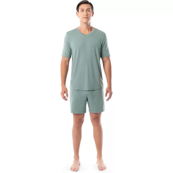 imageFruit of the Loom mens 360 Stretch Short Sleeve Vneck Top and Short Sleep Pajama SetGreen