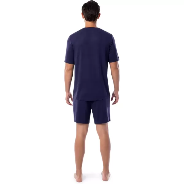 imageFruit of the Loom mens 360 Stretch Short Sleeve Vneck Top and Short Sleep Pajama SetNavy
