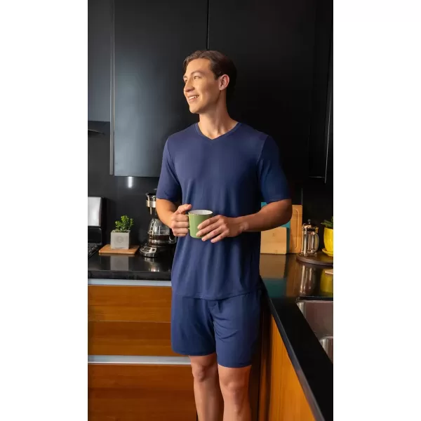 imageFruit of the Loom mens 360 Stretch Short Sleeve Vneck Top and Short Sleep Pajama SetNavy