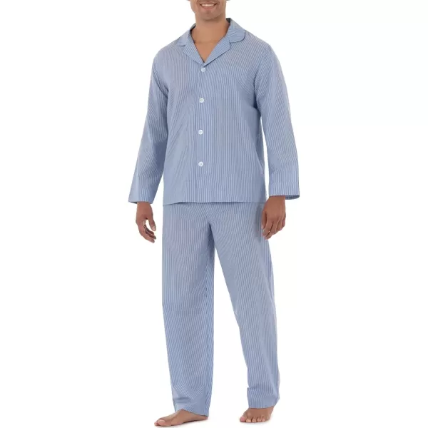 imageFruit of the Loom mens Long Sleeve Broadcloth Pajama SetBlue Stripe
