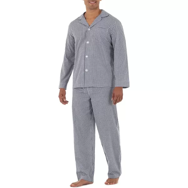 imageFruit of the Loom mens Long Sleeve Broadcloth Pajama SetNavyWhite Check