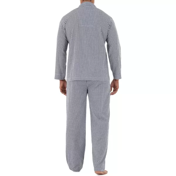 imageFruit of the Loom mens Long Sleeve Broadcloth Pajama SetNavyWhite Check