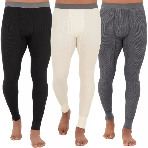 imageFruit of the Loom mens Recycled Premium Waffle Thermal Underwear Long Johns BottomBlackGreystone HeatherNatural
