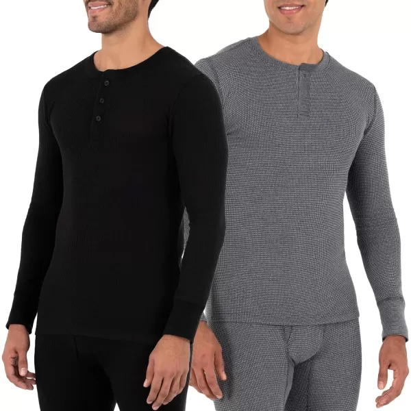 imageFruit of the Loom mens Recycled Waffle Thermal Underwear Henley TopBlackGreystone Heather