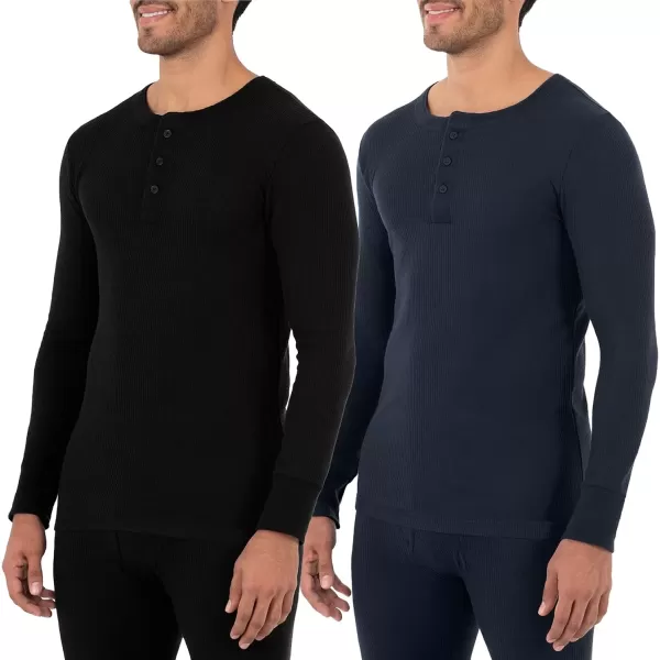 imageFruit of the Loom mens Recycled Waffle Thermal Underwear Henley TopBlackNavy