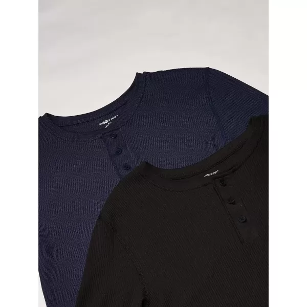 imageFruit of the Loom mens Recycled Waffle Thermal Underwear Henley TopBlackNavy
