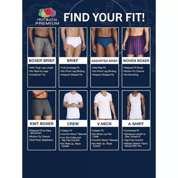 imageFruit of the Loom Mens Premium TagFree Cotton Undershirts Regular and Big ampamp TallRegular  Crew  8 Pack WhiteBlackGrey