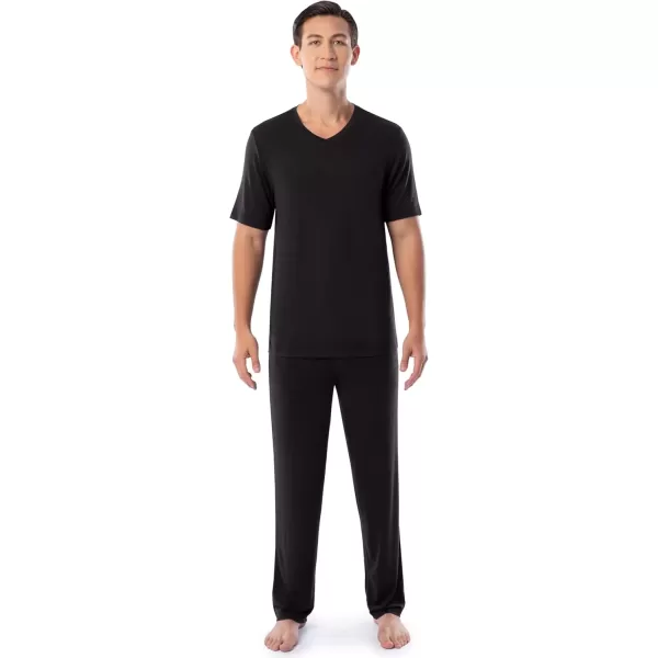 imageFruit of the Loom Mens 360 Stretch Short Sleeve VNeck Top and Pant Sleep Pajama SetBlack