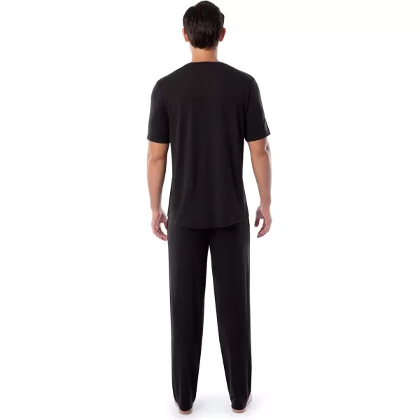 imageFruit of the Loom Mens 360 Stretch Short Sleeve VNeck Top and Pant Sleep Pajama SetBlack