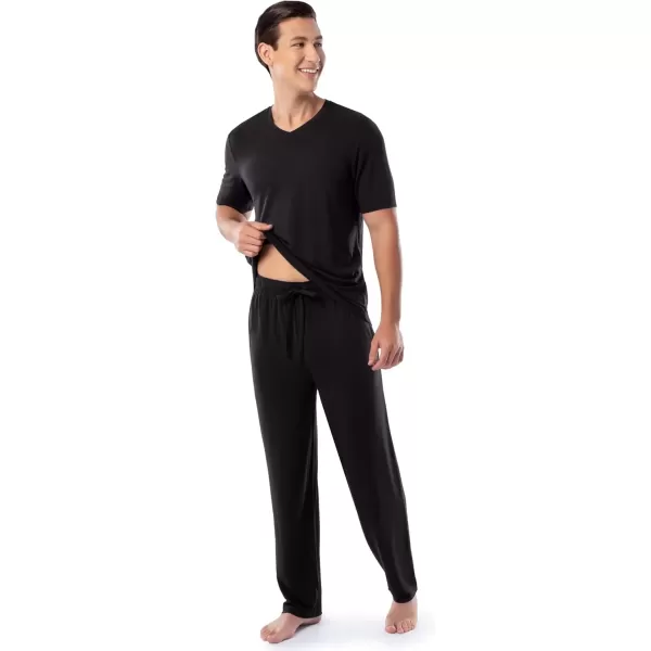imageFruit of the Loom Mens 360 Stretch Short Sleeve VNeck Top and Pant Sleep Pajama SetBlack