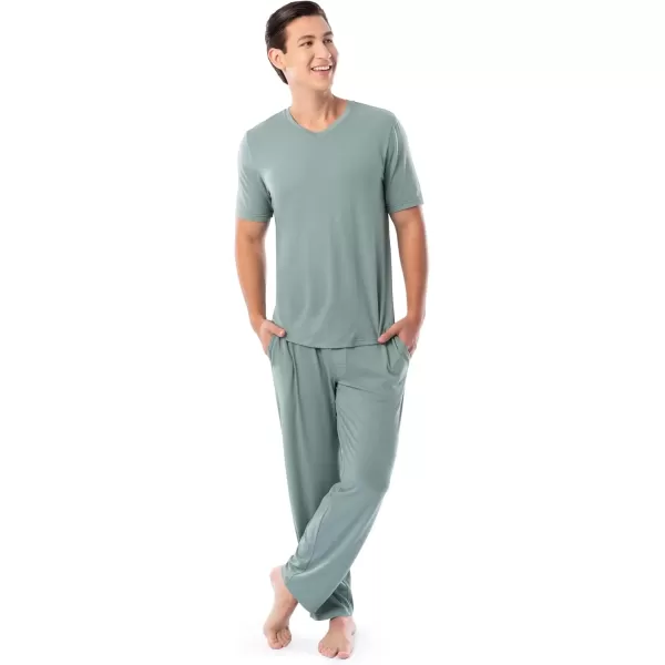 imageFruit of the Loom Mens 360 Stretch Short Sleeve VNeck Top and Pant Sleep Pajama SetGreen