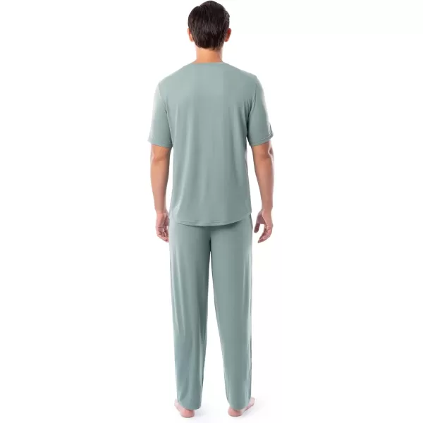 imageFruit of the Loom Mens 360 Stretch Short Sleeve VNeck Top and Pant Sleep Pajama SetGreen