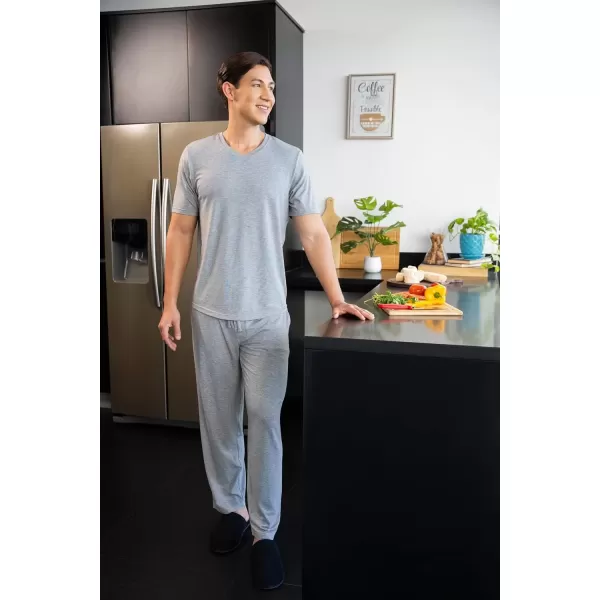 imageFruit of the Loom Mens 360 Stretch Short Sleeve VNeck Top and Pant Sleep Pajama SetGrey Heather