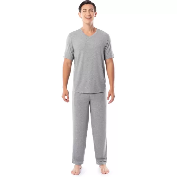 imageFruit of the Loom Mens 360 Stretch Short Sleeve VNeck Top and Pant Sleep Pajama SetGrey Heather
