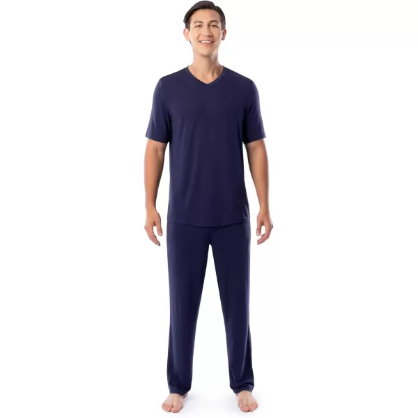imageFruit of the Loom Mens 360 Stretch Short Sleeve VNeck Top and Pant Sleep Pajama SetNavy