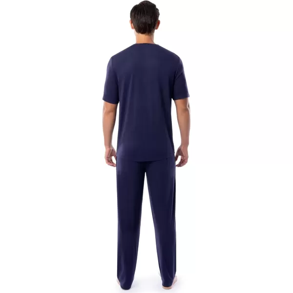 imageFruit of the Loom Mens 360 Stretch Short Sleeve VNeck Top and Pant Sleep Pajama SetNavy