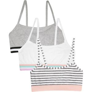 imageFruit of the Loom Girls 3 Pack Spaghetti Strap Sports BraGrey StripeGreyWhite